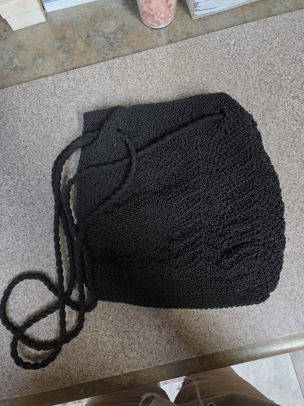 0R&G Design Handmade Black Classic Crochet Shoulder Bag With Braided Straps